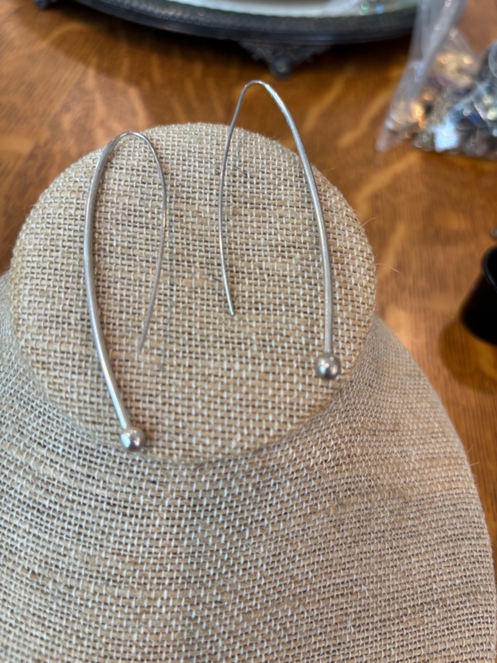 Minimalist Silver Threader Earrings with Bead Accent